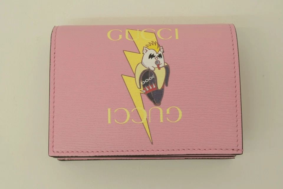 AUTHENTIC GUCCI BANANYA PINK ROCKER CLIP BIFOLD WALLET LEATHER ANIME CAT W BOX (1 of 2)