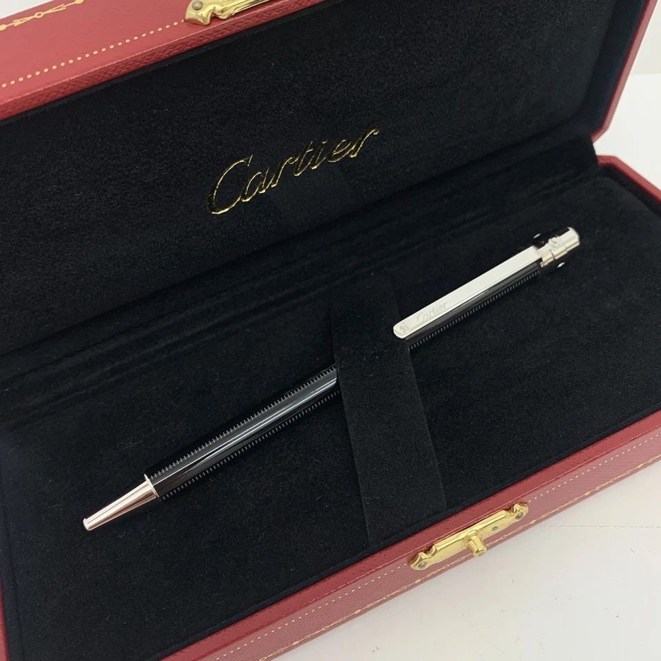 AUTHENTIC CARTIER BALLPOINT PEN BLACK DASH C DECOR LOGO OFFICE DESK COLLECTIBLE (1 of 2)