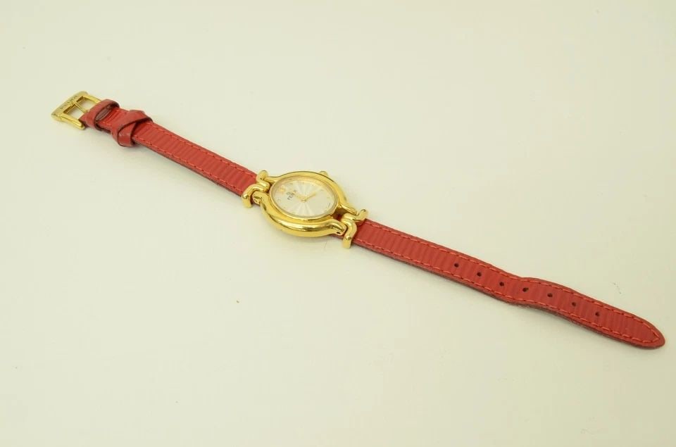 AUTHENTIC FENDI OROLOGI WATCH 640L VINTAGE OVAL GP 23MM W MULTI COLOR STRAPS SET (1 of 2)