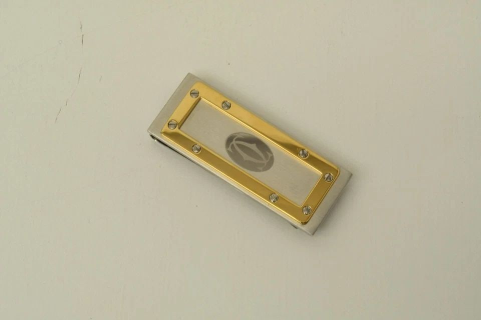 AUTHENTIC CARTIER DECOR LOGO MONEY CLIP GOLD BORDER VINTAGE SP SILVER ACCESSORY: AUTHENTIC CARTIER DECOR LOGO MONEY CLIP GOLD BORDER VINTAGE SP SILVER ACCESSORY Authentic Cartier Decor Logo Money Clip Gold Border Vintage SP Silver Accessory Authentic Cartier Decor Logo Money Clip 