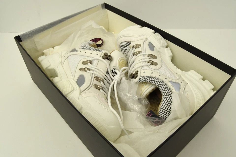 AUTHENTIC GUCCI SEGA FLASHTREK LADIES WHITE SNEAKERS 35 NO STRAP LACE UP SHOES (1 of 2)