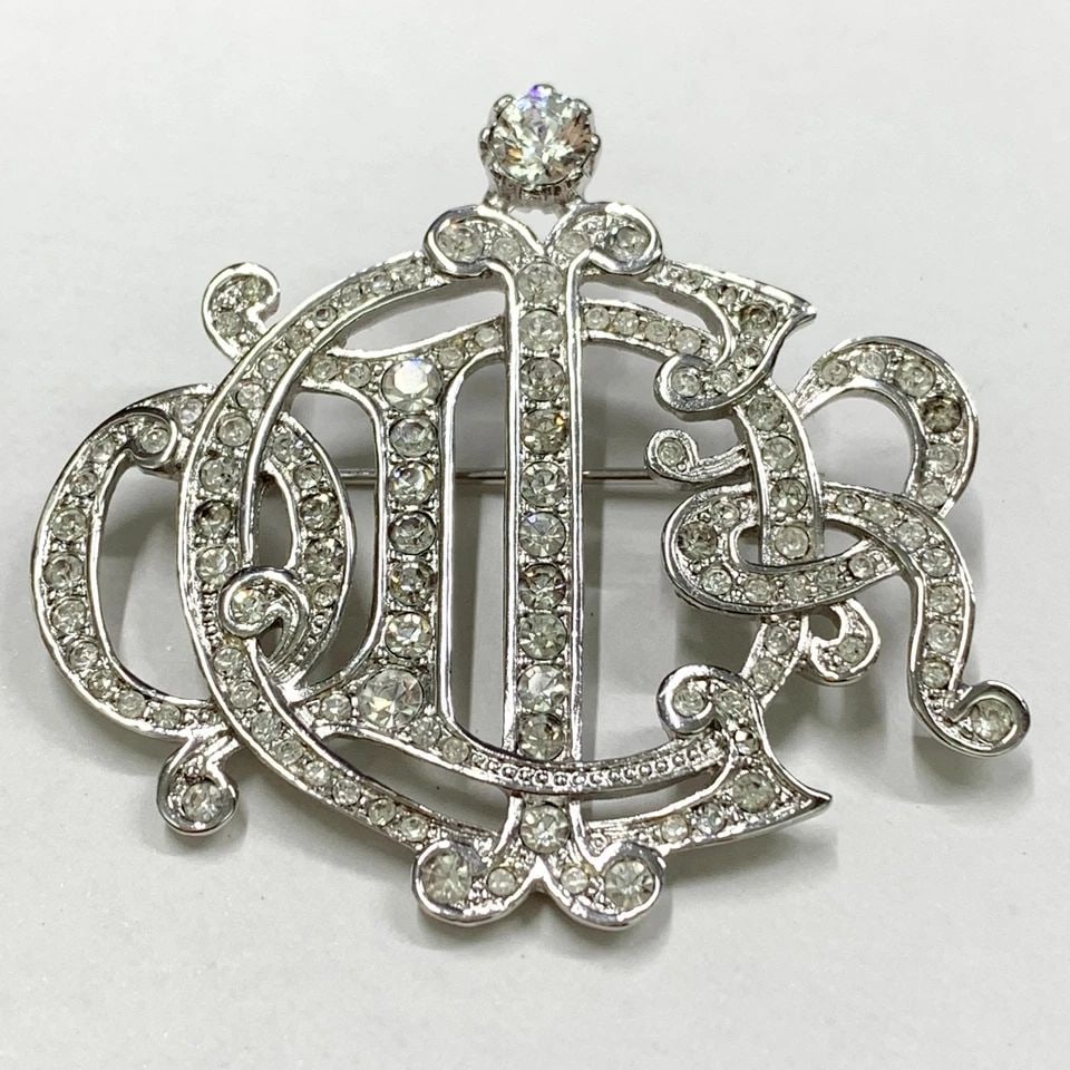 AUTHENTIC CHRISTIAN DIOR INSIGNIA BROOCH RHINESTONE VINTAGE SP PIN JEWELRY (1 of 2)