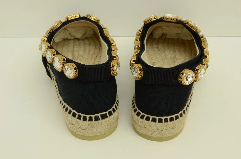 AUTHENTIC GUCCI SHOES ESPADRILLE FABRIC ROPE CRYSTALS SHOES 57302 KIFG0 1000 (1 of 2)