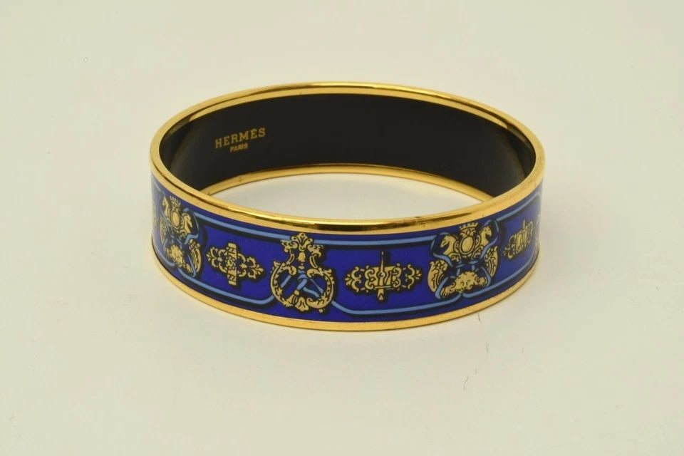 AUTHENTIC HERMES GP BRACELET CUFF VINTAGE ENAMEL BANGLE BLUE AUSTRIA GOLD PLATED (1 of 2)