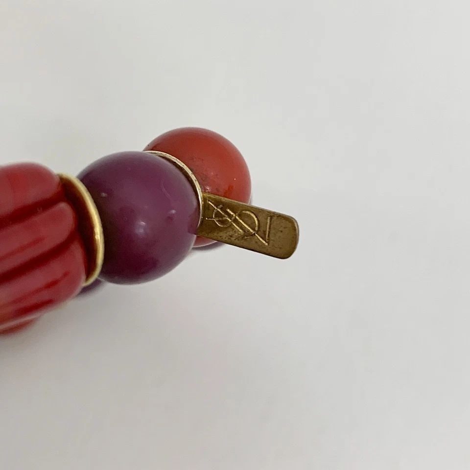 AUTHENTIC YVES SAINT LAURENT NECKLACE YSL CHARMS GP RED PURPLE ENAMEL JEWELRY (1 of 2)