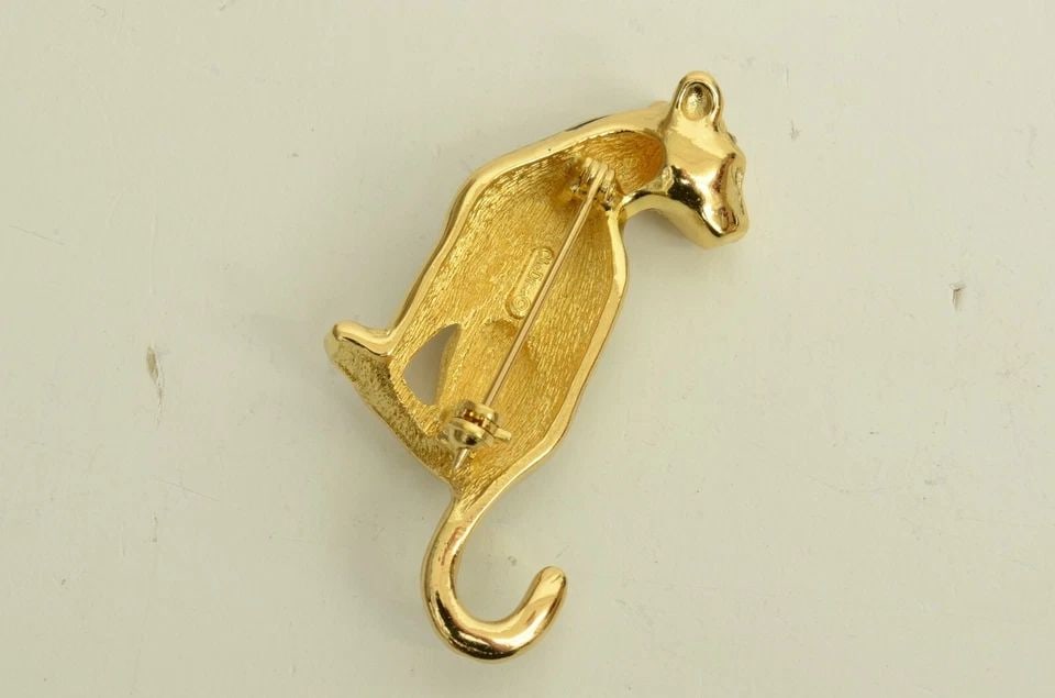 AUTHENTIC CHRISTIAN DIOR RHINESTONE BLACK ENAMEL PANTHER BROOCH GP PIN JEWELRY (1 of 2)
