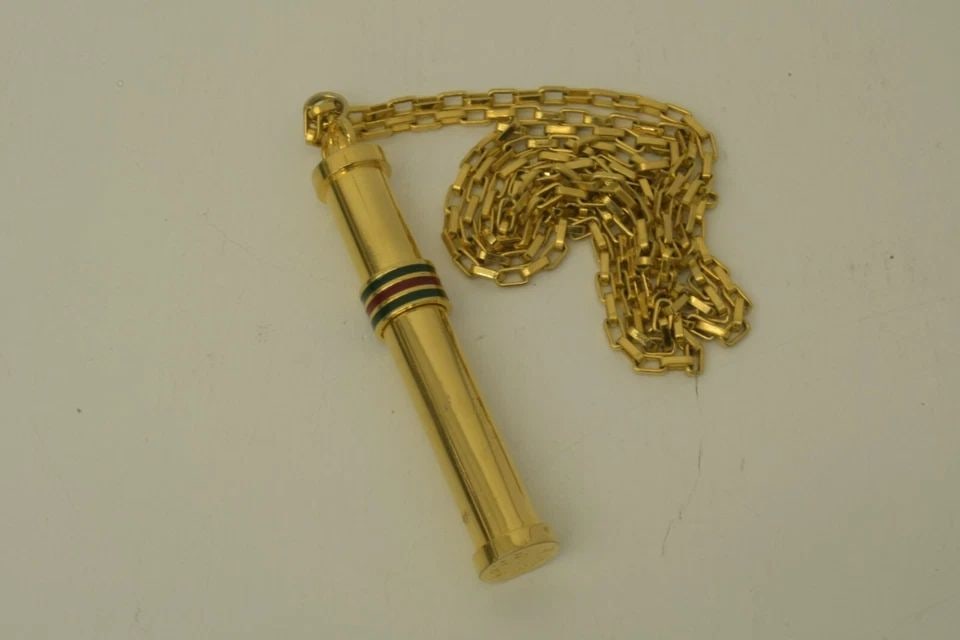 AUTHENTIC GUCCI CYLINDER CHARM NECKLACE GP WEB STRIPE CHAIN JEWELRY ACCESSORY (1 of 2)