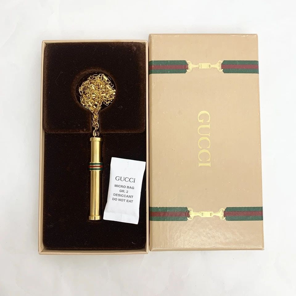 AUTHENTIC GUCCI BAR NECKLACE GOLD PLATED WEB STRIPE VINTAGE CHAIN JEWELRY (1 of 2)
