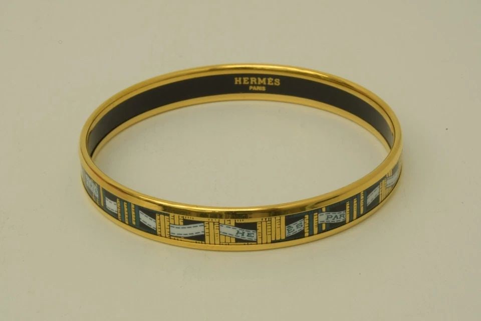 AUTHENTIC HERMES GP BRACELET CUFF RIBBON ENAMEL BANGLE BLACK AUSTRIA GOLD PLATED: AUTHENTIC HERMES GP BRACELET CUFF RIBBON ENAMEL BANGLE BLACK AUSTRIA GOLD PLATED Authentic Hermes GP Bracelet Cuff Ribbon Enamel Bangle Black Austria Gold Plated Authentic Hermes GP Bracelet Cuff Ribb
