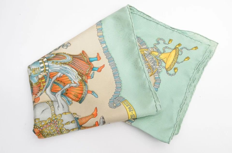 AUTHENTIC HERMES SILK SCARF LES FETES DU ROI SOLEIL AQUAMARINE DUCHENE VINTAGE (1 of 2)