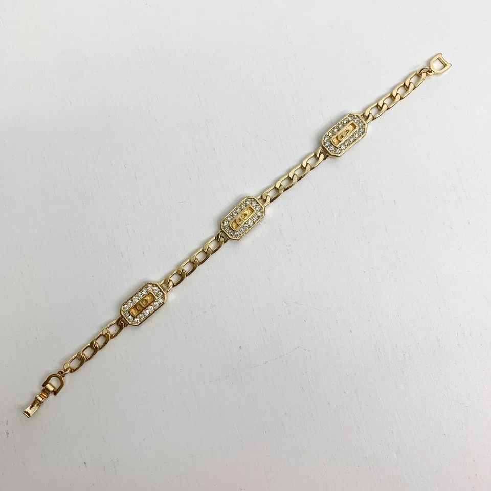 AUTHENTIC VINTAGE CHRISTIAN DIOR BRACELET CD LOGO RHINESTONE OCTAGON GP JEWELRY (1 of 2)