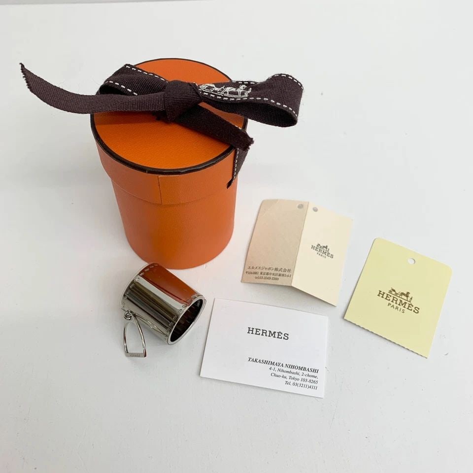 AUTHENTIC HERMES SILVER PLATED TWILL SCARF RING FASHION ACCESSORY BRIDES ET GRIS (1 of 2)