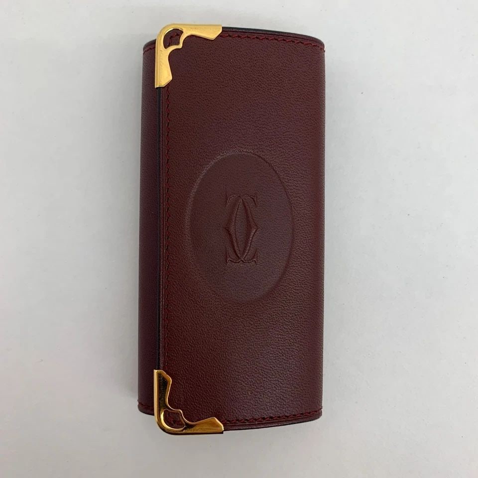 AUTHENTIC CARTIER BURGUNDY LEATHER KEY RING WALLET LOGO GP VINTAGE CARD HOLDER 2 (1 of 2)