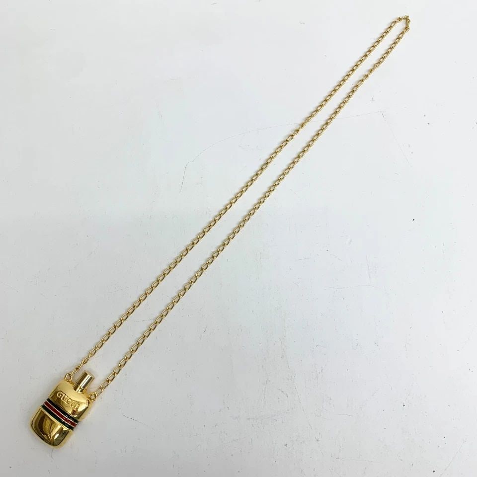 AUTHENTIC GUCCI FLASK CHARM NECKLACE GP WEB STRIPE CHAIN JEWELRY ACCESSORY (1 of 2)