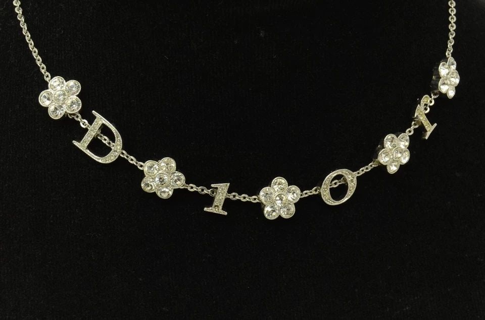 AUTHENTIC CHRISTIAN DIOR VINTAGE SP NECKLACE CLOVER LETTER RHINESTONE JEWELRY (1 of 2)