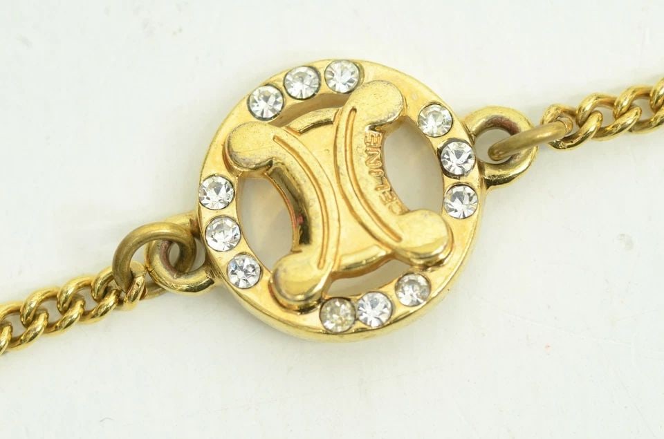 AUTHENTIC CELINE CIRCLE CHARM BRACELET GP CHAIN RHINESTONE EMBLEM LOGO JEWELRY (1 of 2)