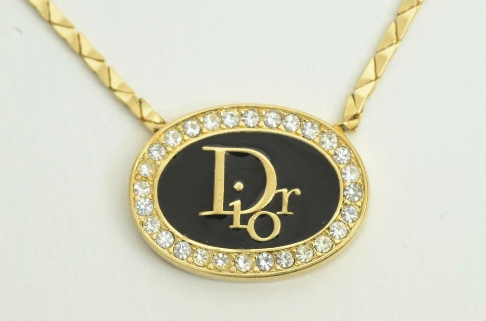 AUTHENTIC CHRISTIAN DIOR NECKLACE BLACK OVAL MONOGRAM LOGO GP RHINESTONE CHARM 1: AUTHENTIC CHRISTIAN DIOR NECKLACE BLACK OVAL MONOGRAM LOGO GP RHINESTONE CHARM 1 Authentic Christian Dior Necklace Black Oval Monogram Logo GP Rhinestone Charm 1 AUTHENTIC CHRISTIAN DIOR NECKLACE BLAC
