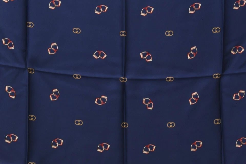 AUTHENTIC GUCCI ACCESSORY COLLECTION SILK SCARF 90CM BLUE STIRRUP EQUESTRIAN (1 of 2)