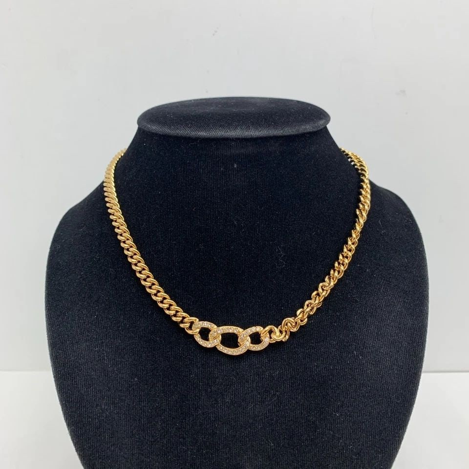 AUTHENTIC CHRISTIAN DIOR RHINESTONE LINK NECKLACE GP CHAIN JEWELRY ACCESSORY 2 (1 of 2)