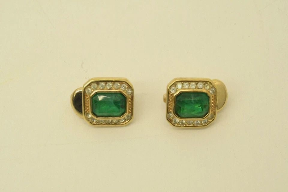 AUTHENTIC CHRISTIAN DIOR CLIP ON EARRINGS GREEN GEMSTONE RHINESTONE GP JEWLERY: AUTHENTIC CHRISTIAN DIOR CLIP ON EARRINGS GREEN GEMSTONE RHINESTONE GP JEWLERY Authentic Christian Dior Clip On Earrings Green Gemstone Rhinestone GP Jewlery Jewelry Accessories Ladies, Womens, Female