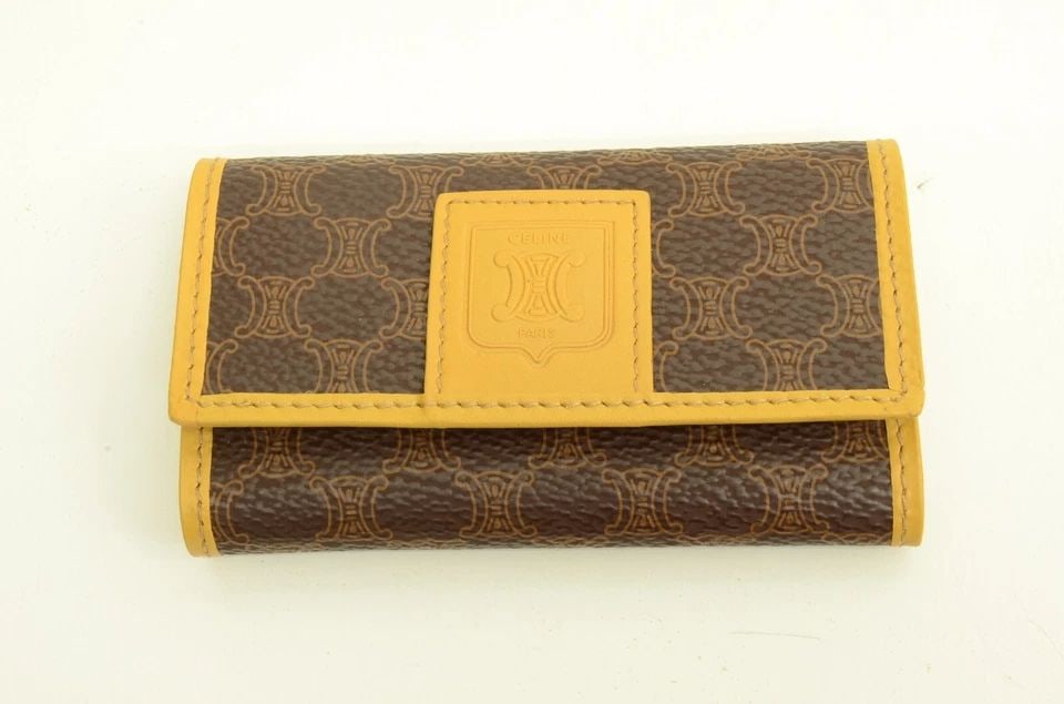 AUTHENTIC CELINE MONOGRAM LEATHER KEY RING WALLET LOGO BROWN GP VINTAGE CANVAS: AUTHENTIC CELINE MONOGRAM LEATHER KEY RING WALLET LOGO BROWN GP VINTAGE CANVAS Authentic Celine Monogram Leather Key Ring Wallet Logo Brown GP Vintage Canvas Authentic Celine Monogram Leather Key Ring