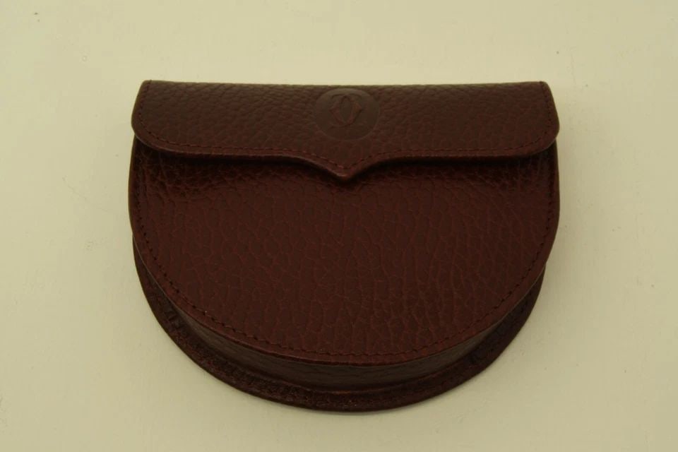 AUTHENTIC CARTIER DOUBLE C DECOR HALF CIRCLE COIN CASE BURGUNDY LEATHER WALLET (1 of 2)