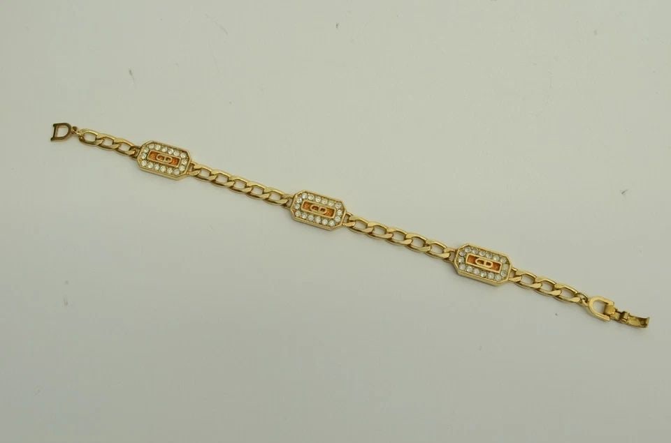 AUTHENTIC CHRISTIAN DIOR BRACELET CD LOGO RHINESTONE ORANGE OCTAGON GP JEWELRY (1 of 2)