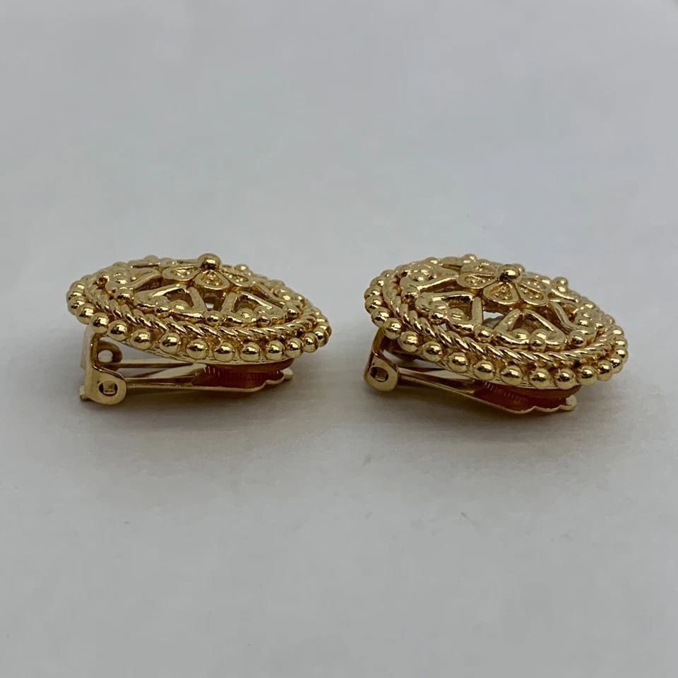 AUTHENTIC CHRISTIAN DIOR CLIP ON EARRINGS GP ENAMEL RHINESTONE HEXAGON JEWELRY (1 of 2)