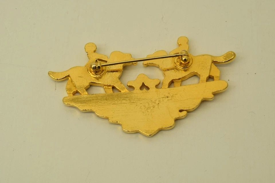 AUTHENTIC HERMES BROOCH DOUBLE DOGS GP PIN RED ORANGE COLORED JEWELRY ACCESSORY (1 of 2)