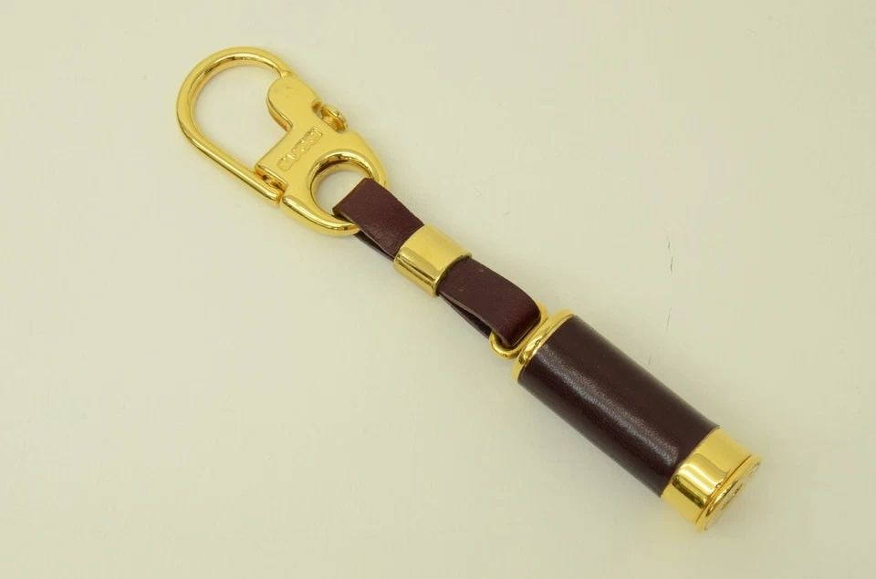 AUTHENTIC GUCCI BURGUNDY PULL CLIP GP CYLINDER KEYCHAIN JEWELRY ACCESSORY (1 of 2)