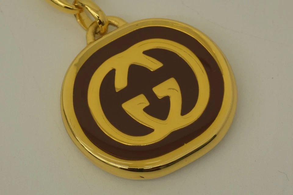 AUTHENTIC GUCCI ANNIVERSARY GOLD PLATED BROWN GG LOGO KEYCHAIN JEWELRY W BOX (1 of 2)