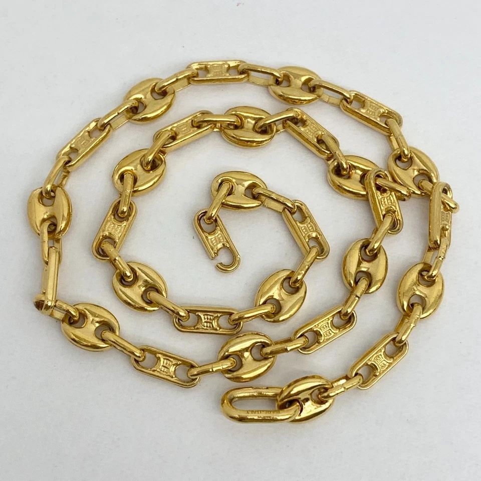 AUTHENTIC CELINE LOGO LINK CHAIN NECKLACE GP EMBLEM VINTAGE SIGNATURE JEWELRY 2: AUTHENTIC CELINE LOGO LINK CHAIN NECKLACE GP EMBLEM VINTAGE SIGNATURE JEWELRY 2 Authentic Celine Logo Link Chain Necklace GP Emblem Vintage Signature Jewelry 2 Celine Paris Vintage Chain Linking Neckl