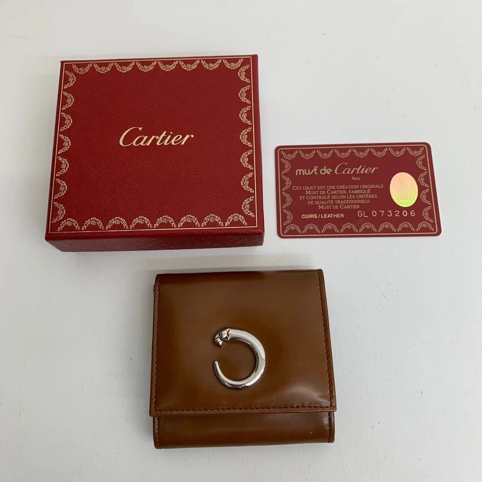 AUTHENTIC CARTIER PANTAIL LEATHER WALLET CLIP FOLD BROWN PANTHER SP COIN POUCH (1 of 2)