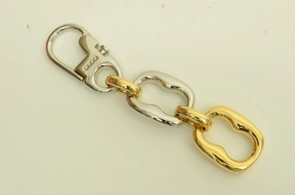 AUTHENTIC GUCCI GOLD SILVER PLATED LINK KEYCHAIN JEWELRY ACCESSORY PULL CLIP (1 of 2)