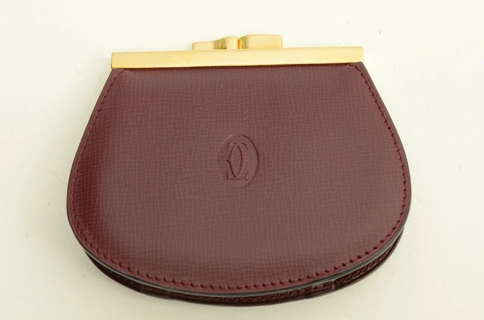 AUTHENTIC CARTIER VINTAGE LEATHER COIN CASE WALLET BURGUNDY DECOR LOGO FROG CLIP: AUTHENTIC CARTIER VINTAGE LEATHER COIN CASE WALLET BURGUNDY DECOR LOGO FROG CLIP Authentic Cartier Vintage Leather Coin Case Wallet Burgundy Decor Logo Frog Clip Authentic Cartier Vintage Leather Coin