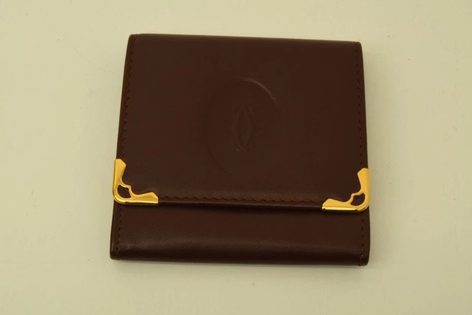 AUTHENTIC CARTIER VINTAGE LEATHER DOUBLE C DECOR WALLET COIN CASE BURGUNDY LOGO: AUTHENTIC CARTIER VINTAGE LEATHER DOUBLE C DECOR WALLET COIN CASE BURGUNDY LOGO Authentic Cartier Vintage Leather Double C Decor Wallet Coin Case Burgundy Logo Authentic Cartier Vintage Leather Double