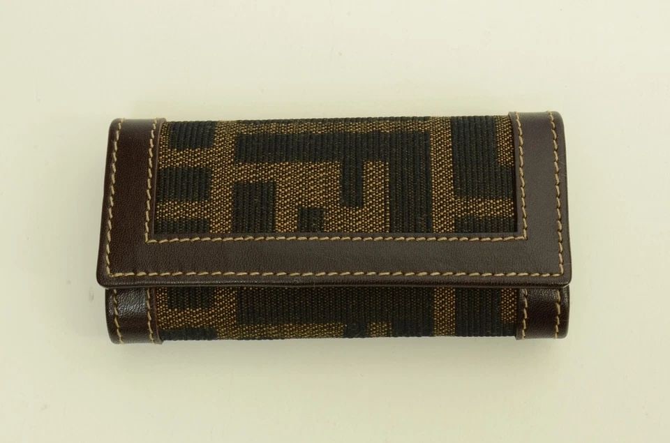 AUTHENTIC FENDI ZUCCA 4 KEY RING VINTAGE LEATHER WALLET MONOGRAM CANVAS CASE: AUTHENTIC FENDI ZUCCA 4 KEY RING VINTAGE LEATHER WALLET MONOGRAM CANVAS CASE Authentic Fendi Zucca 4 Key Ring Vintage Leather Wallet Monogram Canvas Case Authentic Fendi Zucca 4 Key Ring Vintage Leath