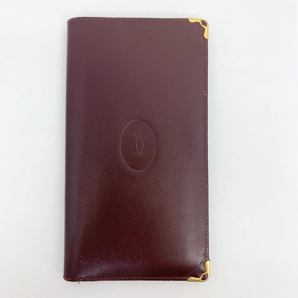 AUTHENTIC CARTIER BURGUNDY SLIM WALLET LEATHER DECOR LOGO GP CORNER MONEY CASE (1 of 2)