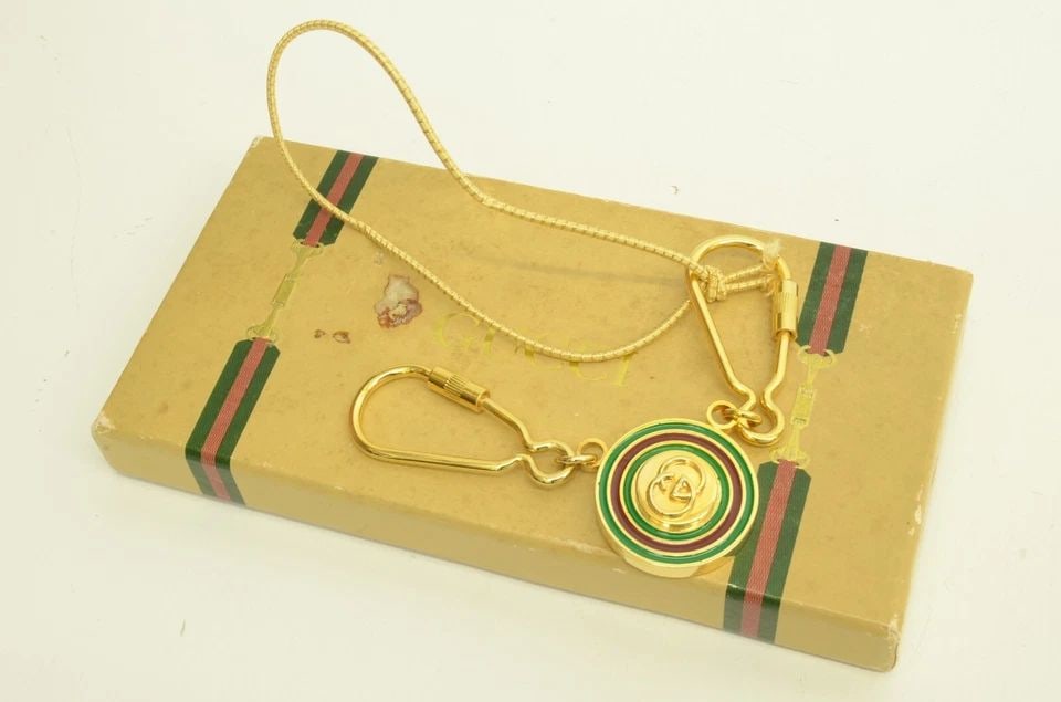 AUTHENTIC GUCCI GG LOGO BRACELET KEYCHAIN DOUBLE TWIST WEB STRIPE ACCESSORY (1 of 2)