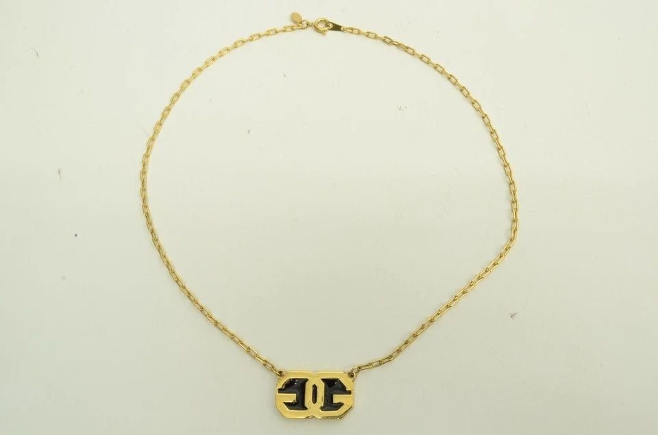 AUTHENTIC GIVENCHY GP LOGO NECKLACE VINTAGE DOUBLE G BLACK EMBLEM CHARM JEWELRY (1 of 2)