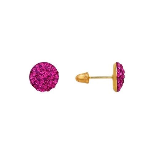 NEW 14K YELLOW GOLD PINK FLAT BALL ENAMEL STUD EARRINGS 8MM (1 of 1)