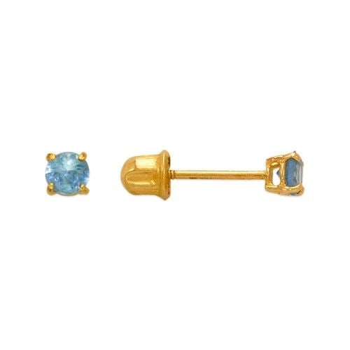 NEW 14K YELLOW GOLD LIGHT BLUE AQUAMARINE BIRTHSTONE SCREWBACK STUD EARRINGS: NEW 14K YELLOW GOLD LIGHT BLUE AQUAMARINE BIRTHSTONE SCREWBACK STUD EARRINGS LIGHT BLUE AQUAMARINE BIRTHSTONE SCREWBACK STUD EARRINGS NEW 14K YELLOW GOLD Width: Approx. 3mm Apx WEIGHT: 2g