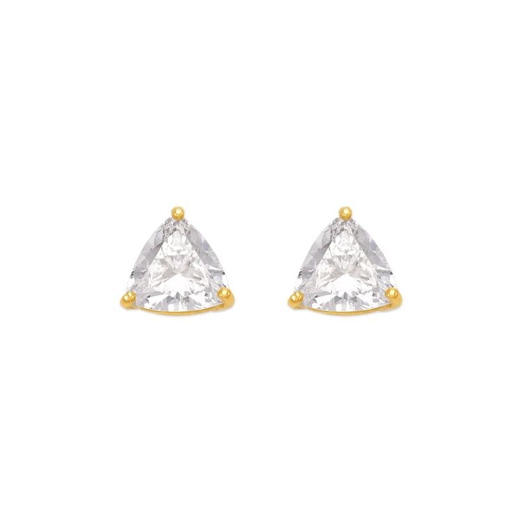 NEW 14K YELLOW GOLD ROUNDED TRIANGLE CUT STUD EARRINGS (1 of 2)