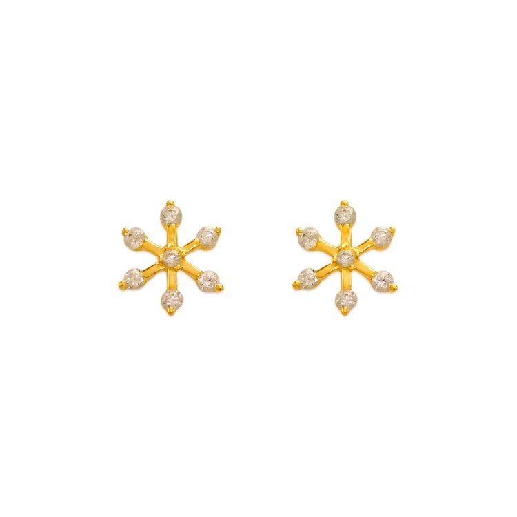 NEW 14K YELLOW GOLD SNOWFLAKE STUD EARRINGS (1 of 1)