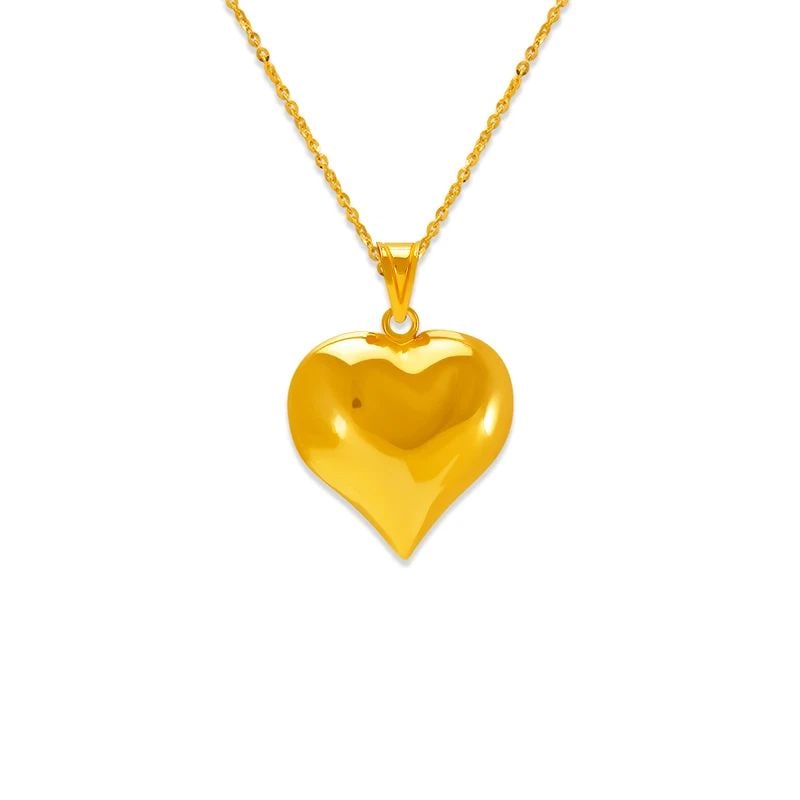 NEW 14K YELLOW GOLD HOLLOW HEART PUFF PENDANT 21MM (1 of 1)