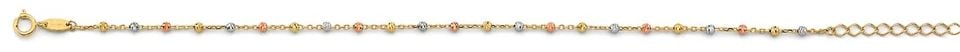 NEW 14K TRY COLOR GOLD FANCY DC BEAD ANKLET: NEW 14K TWO TONE HANGING CHARM ANKLET HANGING CHARM ANKLET NEW 14K YELLOW GOLD LENGTH - 9in Apx WEIGHT - 1.4g