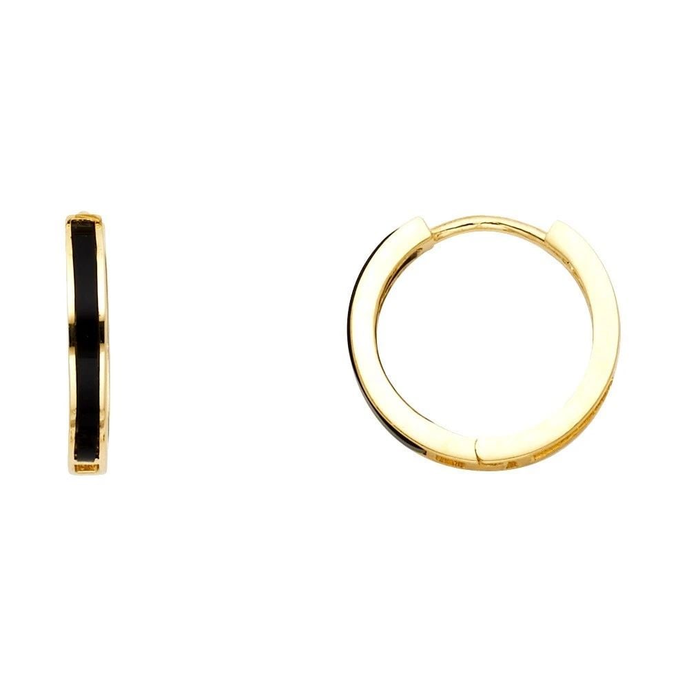 NEW 14K YELLOW GOLD ONYX HUGGIES EARRINGS: NEW 14K YELLOW GOLD ONYX HUGGIES EARRINGS ONYX HUGGIES EARRINGS NEW 14K YELLOW GOLD HEIGHT - 15 mm WIDTH - 15 mm Apx WEIGHT - 1.5 g
