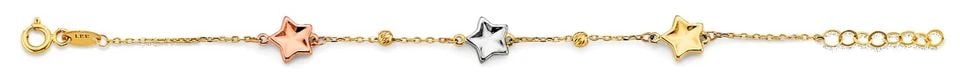 NEW 14K TRI COLOR GOLD STAR BABY BRACELET: NEW 14K TRI COLOR GOLD STAR BABY BRACELET STAR BABY BRACELET NEW 14K TRI COLOR GOLD LENGTH - 5+1in Apx WEIGHT - g