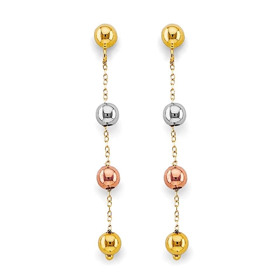 NEW 14K TRI COLOR GOLD HANGING BALL EARRINGS (1 of 1)