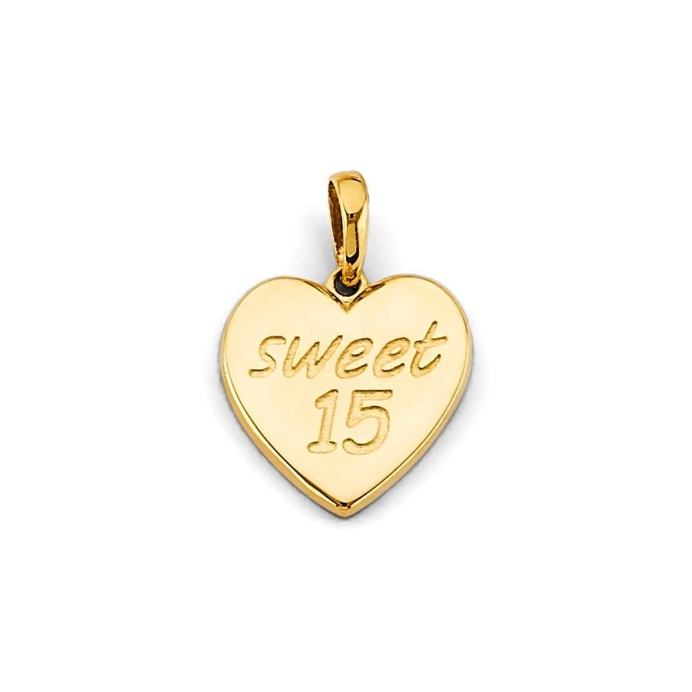 NEW 14K YELLOW GOLD HEART SWEET 15 YEARS PENDANT: NEW 14K YELLOW GOLD HEART SWEET 15 YEARS PENDANT HEART SWEET 15 YEARS PENDANT NEW 14K YELLOW GOLD Height : 20 mm Width : 15 mm Apx. WEIGHT : 1.9g